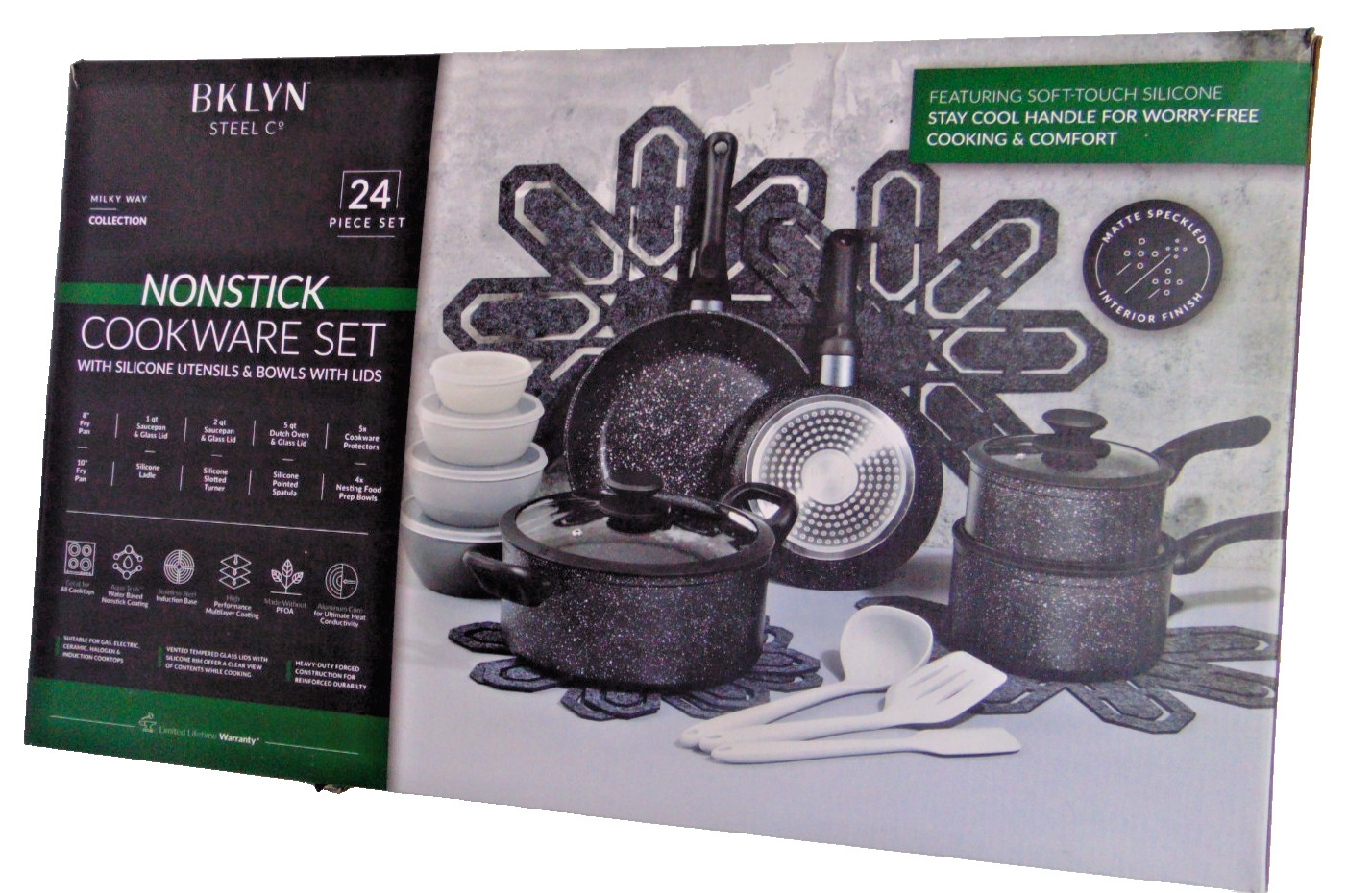 Brooklyn Steel Co. Milky Way 28-Pc. Nonstick Alum Black NEW