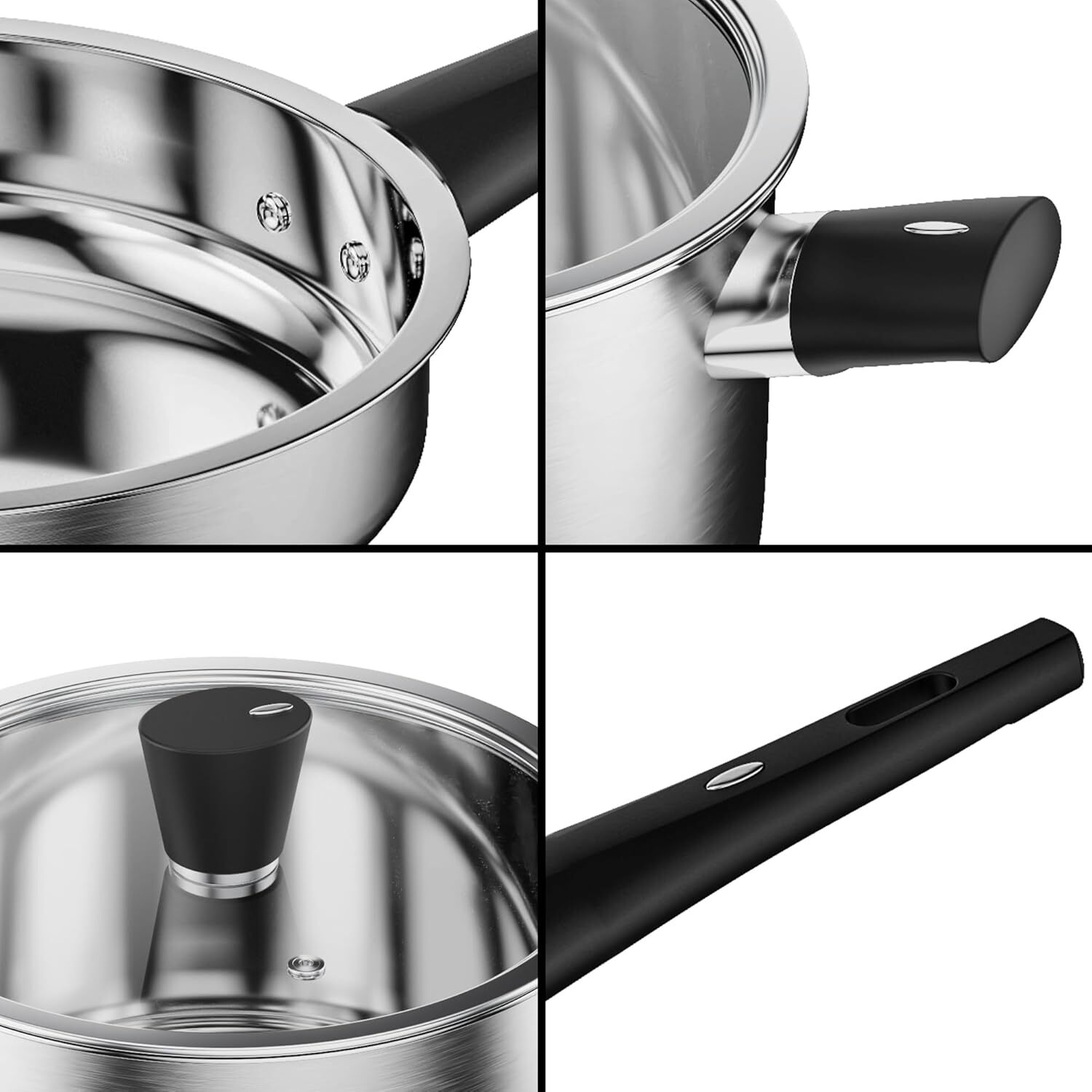 Stainless Steel Cookware Set – 14Pcs Pots and Pans Set with Glass Lids Utensils