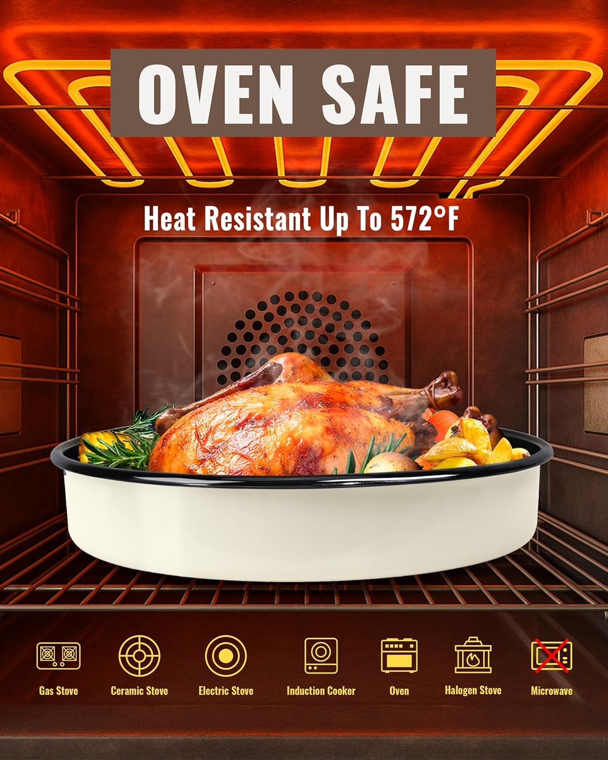Enamel round Roasting Pan Set Baking Dish 4-Pack 9/10/12/14 Inch High Temperatur