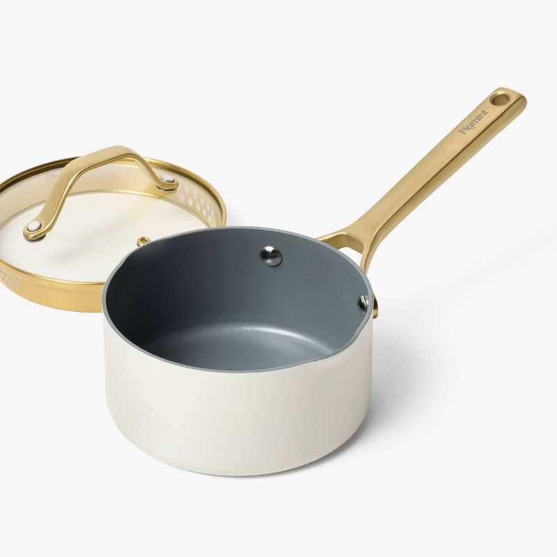 1.5qt Nonstick Ceramic Coated Aluminum Sauce Pan with Champagne Handle Cream