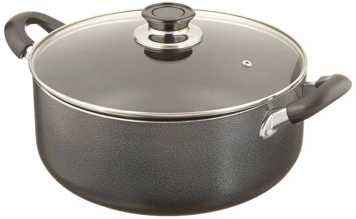 Non Stick Aluminum Sauce/Stock Pot With Glass Lid 8 Quart, Black