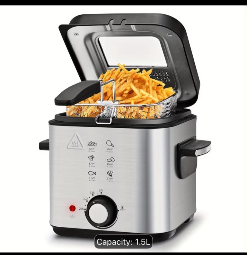 1500W Non Stick Frying Pan Adjustable Temperature & Detachable Basket 1.5L