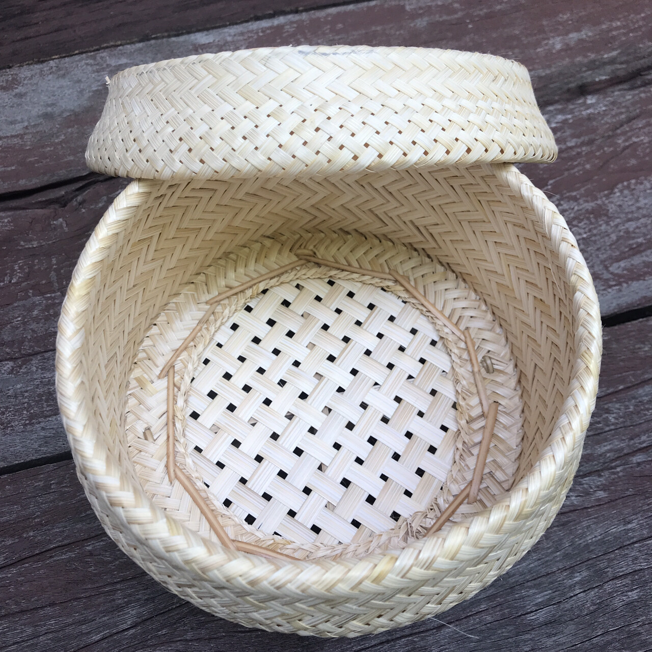 Vintage Thai Handicraft Cooker Bamboo Basket&Lid Steamer Sticky Rice Dim Sum X 2