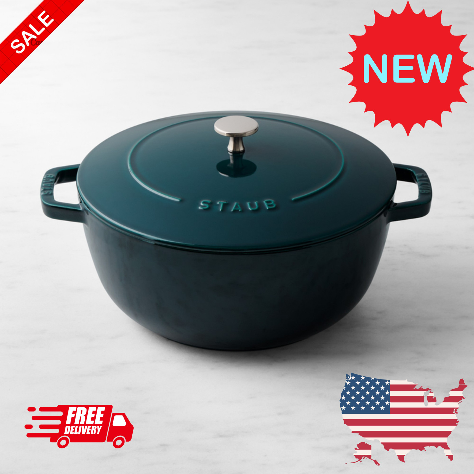 Staub 5 Qt Dutch French Oven La Mer Blue Enameled Cast Iron Free Shipping