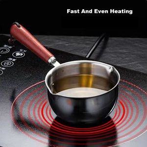 Butter Warmer Pot Stainless Steel Milk Warmer with Wooden Handle for Seafood,