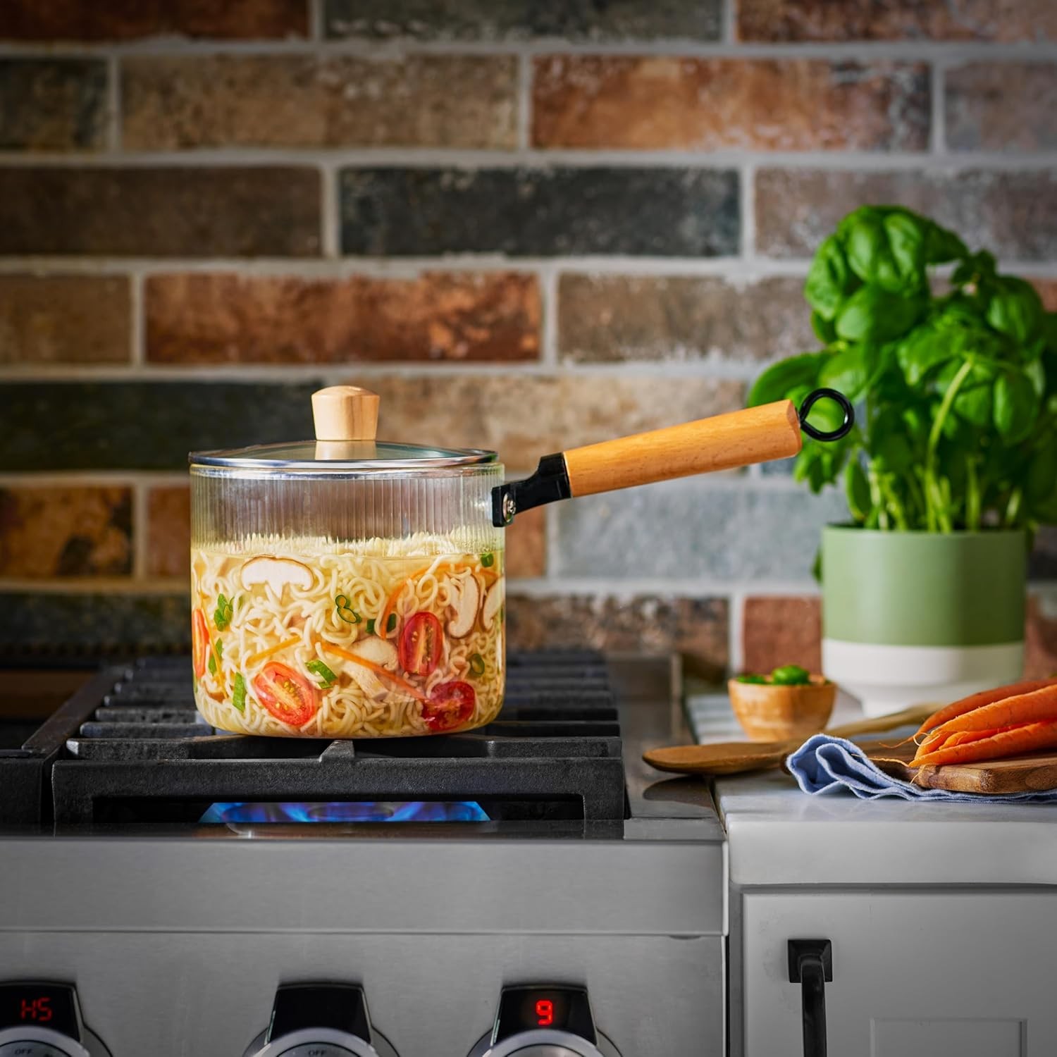 Glass Cooking Pot with Lid – 2L(68oz) Heat Resistant Tempered Borosilicate Glass