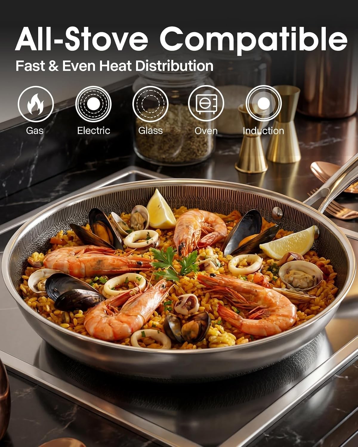 12-Inch Nonstick Frying Pan with Glass Lid – Honeycomb Surface & Dishwasher Safe