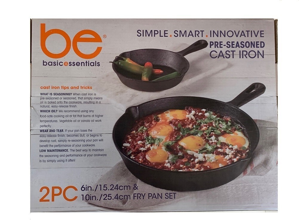 Basic Essentials 2 Piece Pre-Seasoned Cast Iron Fry Pan Set