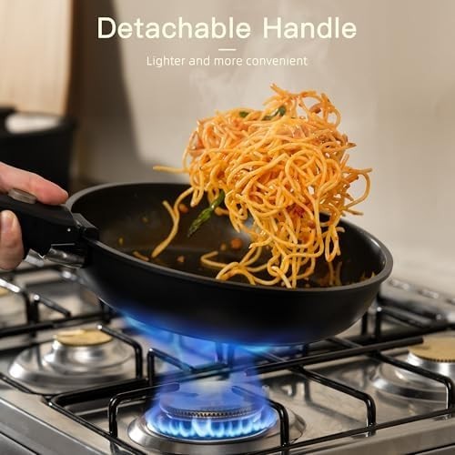 Pots and Pans Set Non Stick, 21 Pcs Ceramic Cookware Set with Detachable Handles