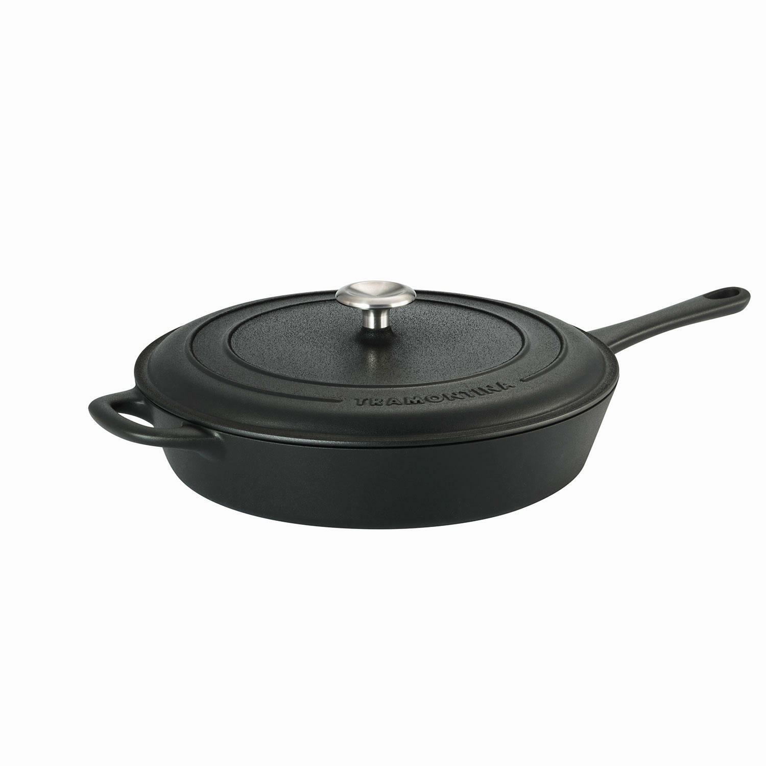 Tramontina 12″.5 Covered Cast Iron Skillet W/ Stainless Steel Knob Lid