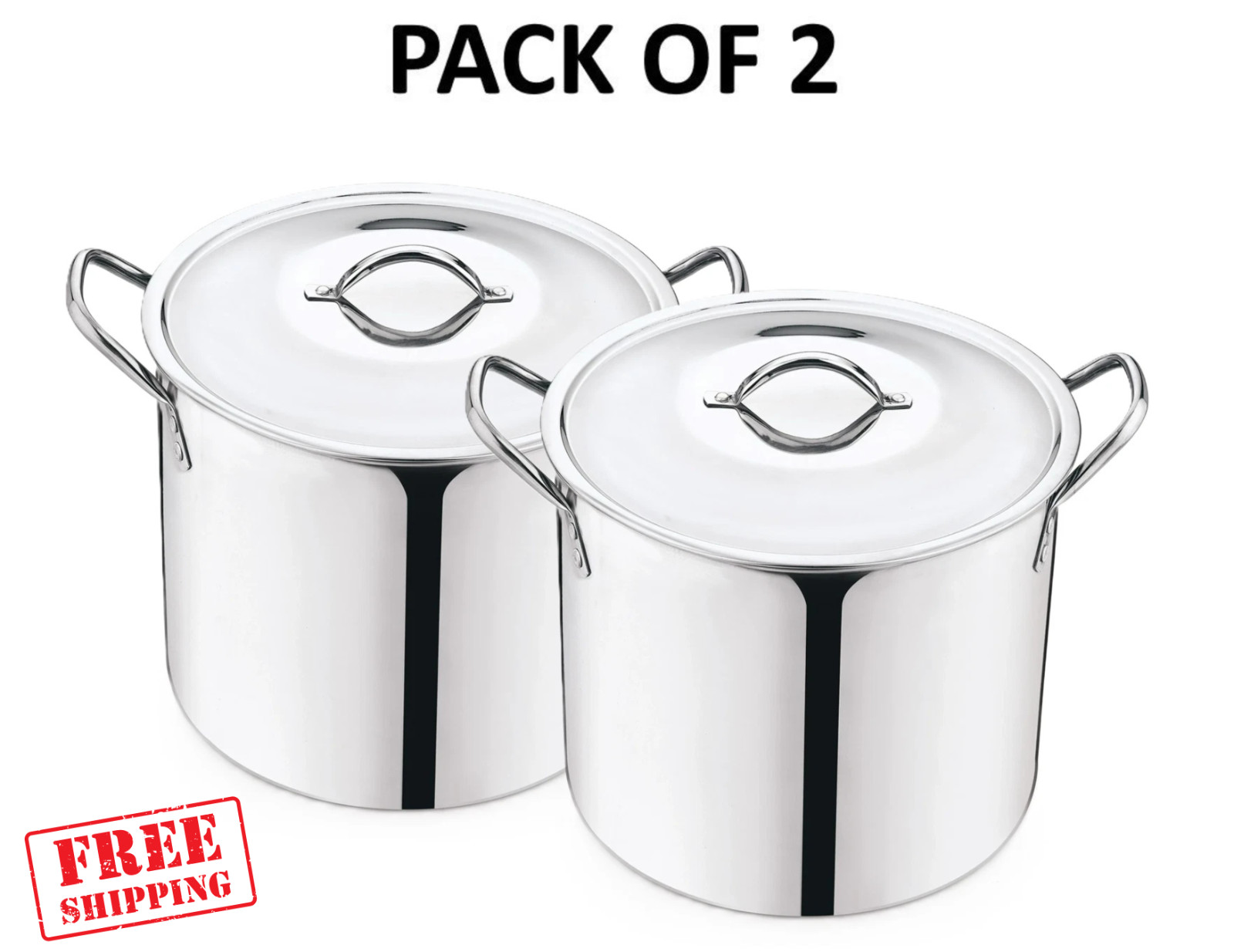 (2 Pack) Mainstays 8-Qt Stainless Steel Stock Pot with Metal Lid