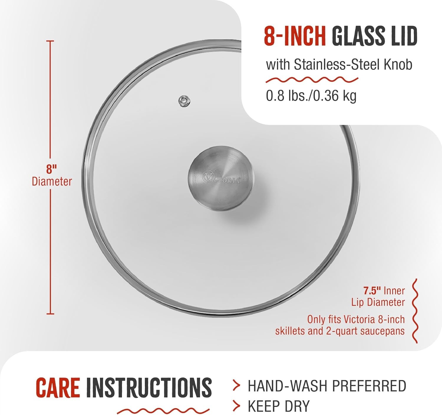 7.5-Inch Glass Lid for Victoria Round 8-Inch Cast Iron Skillet or Pan, Custom Ma