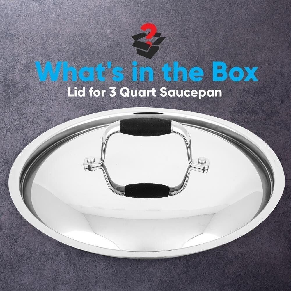 Nutrichef Lid for 3 Quart Dutch Oven -Stainless Steel Lids, Works w/ NCSSS12