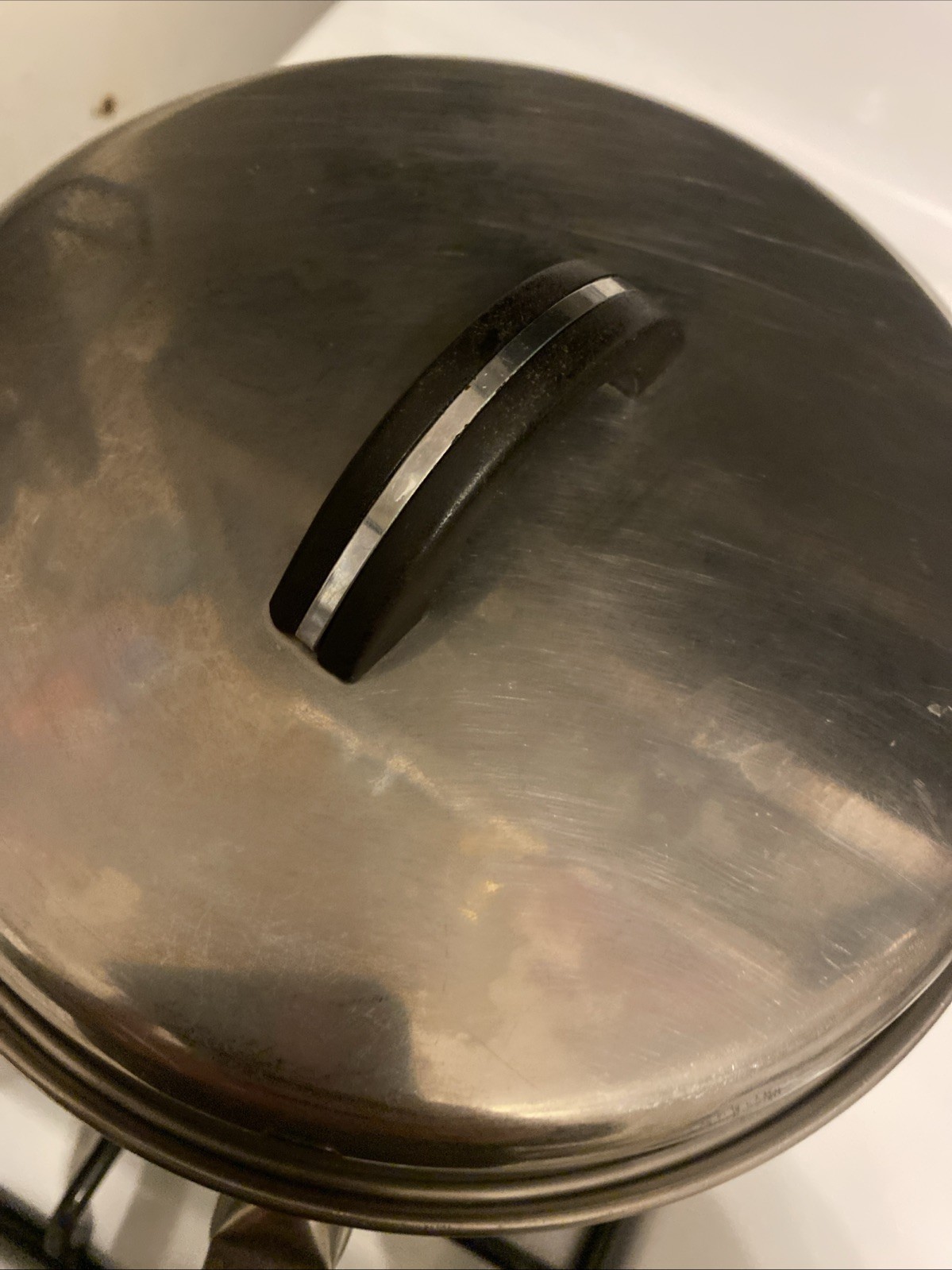 VINTAGE LIFETIME STAINLESS STEEL SAUCE PAN Steamer & Lid 1950s Wood Handle