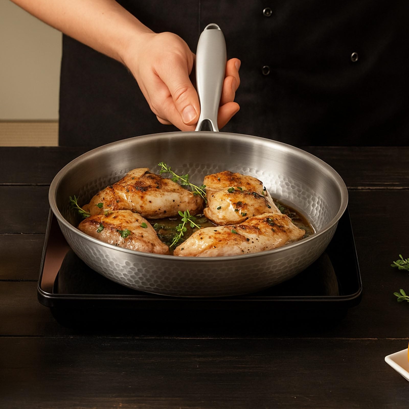 2 Pcs 10.24″ 11.81″ Titanium Pan Set, Hammered Titanium Pan with Lid for Cook…