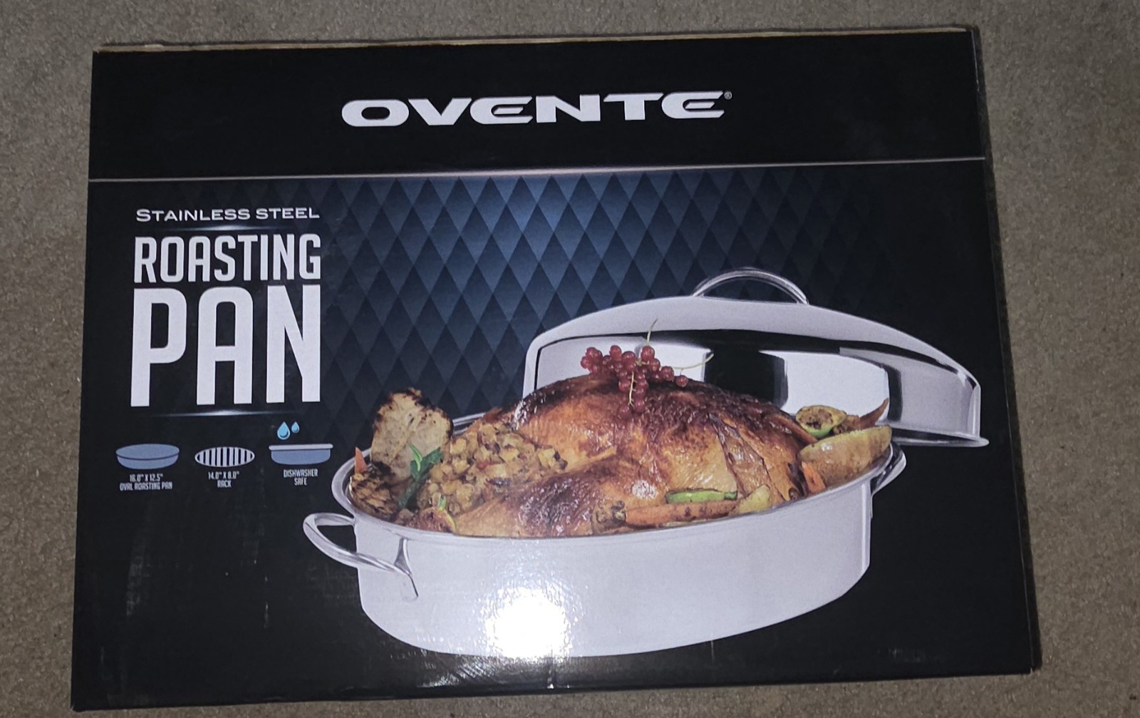 Stainless Steel Ovente Roasting Pan with Lid And Rack