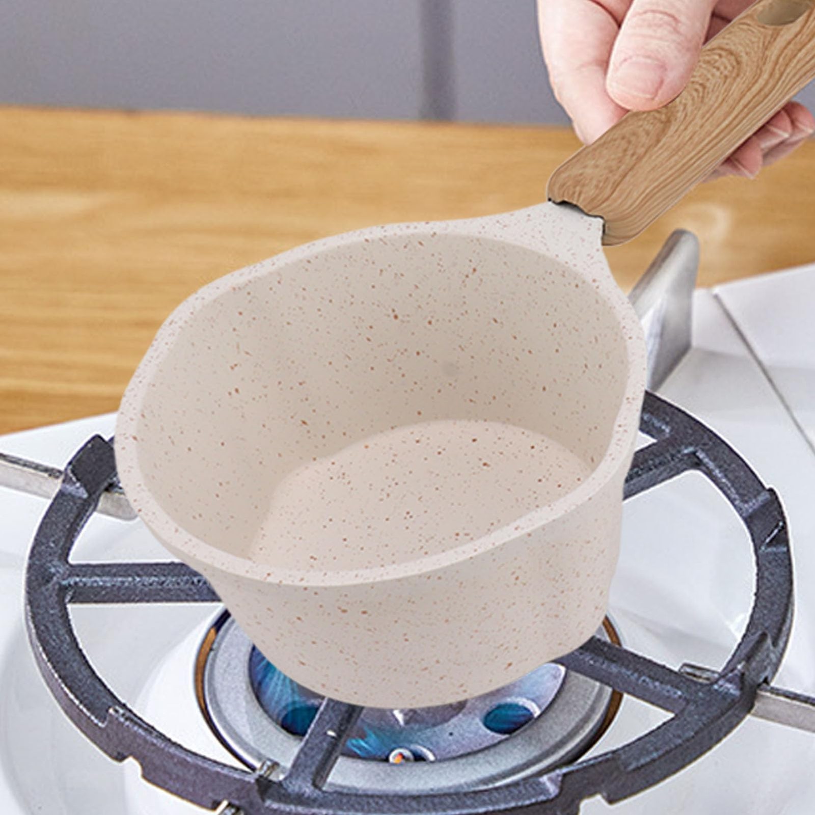 Nonstick Sauce Pan Pour Spout Small Milk Pot White Flat Bottom Home Kitchen