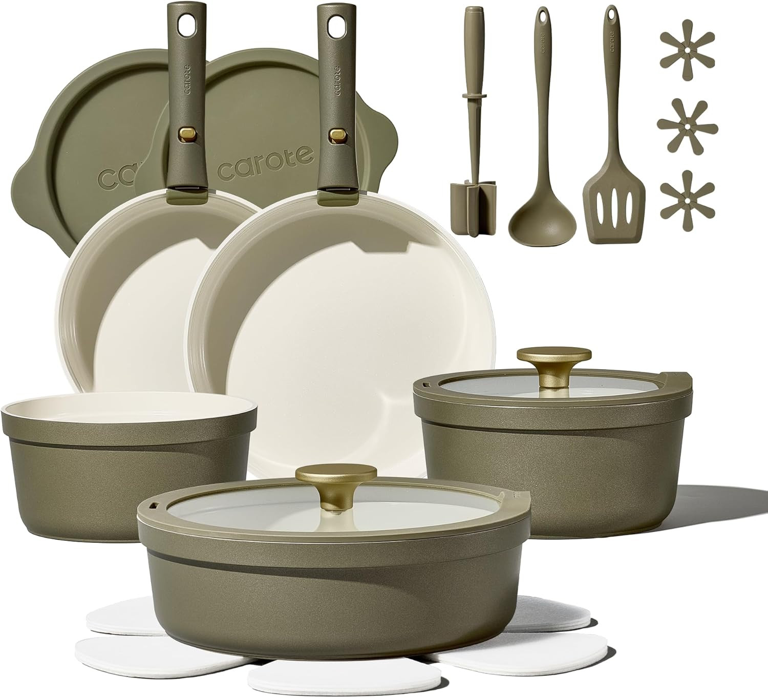 Carote 21Pcs Ceramic Cookware Set with Detachable Handles, Pots and Pans Set Non