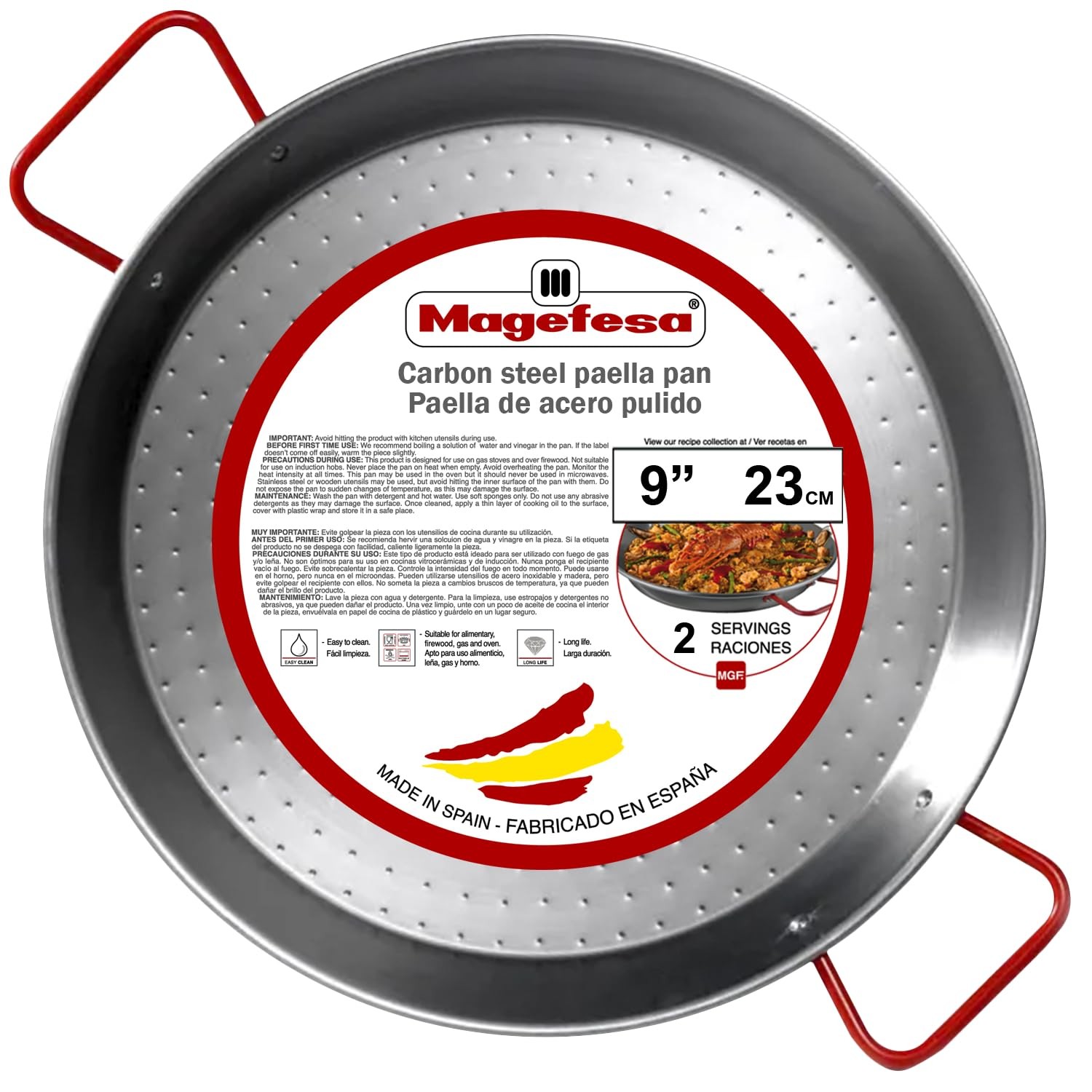 9″ Carbon Steel Paella Pan – 23 cm – 1 Serving, Durable & Lightweight with Di…