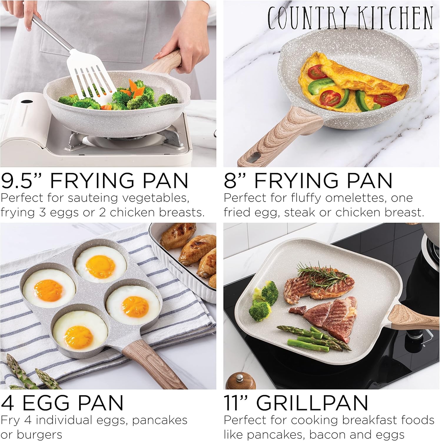 Country Kitchen Non-Stick Cast Aluminum Cookware Set – Kitchen Cookware,13 Pc.