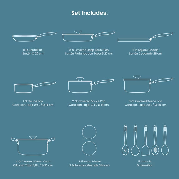 Tramontina Primaware 18-Pc Non-stick Cookware Set Blue – NO IMPORT FEE