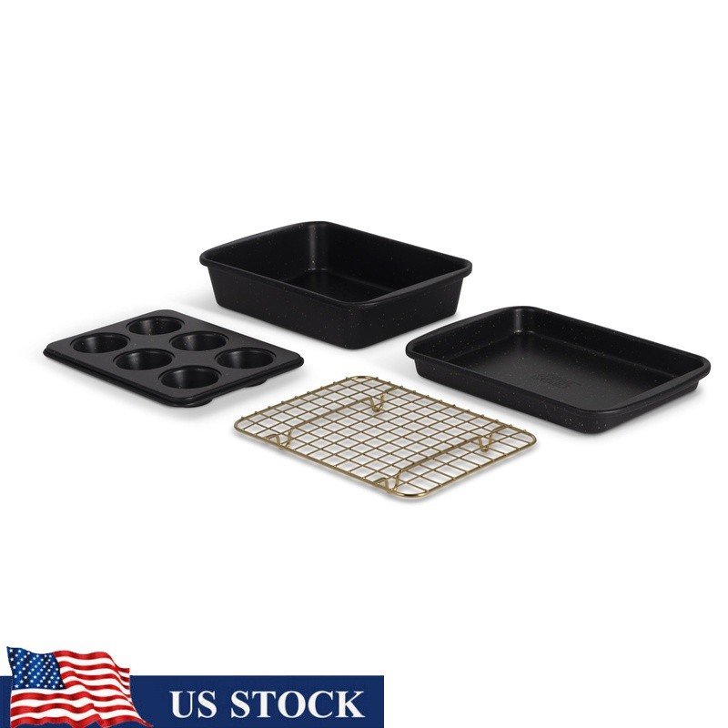 Non-Stick Toaster Oven Set 4-Piece Baking Roasting Muffin Lasagna Cooling Rack