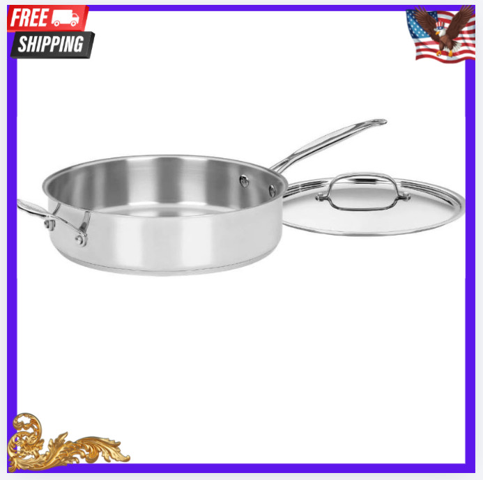New 5.5 Qt Stainless Steel Sauté Pan w/ Lid Induction Oven Safe Dishwasher