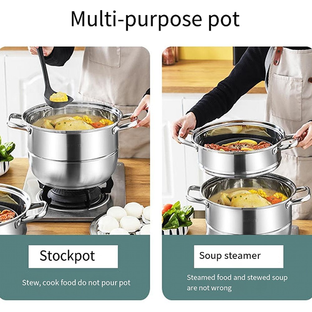 3 Tier Stainless Steel Steamer Cooker Steam Pot Kitchen Food Cooking + Glass Lid