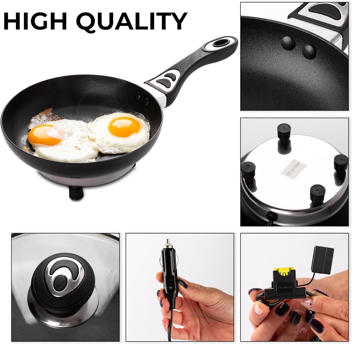 Zone Tech 12Volt Frying Pan With Glass Lid 7.5″ Portable Non-Stick Travel Pot