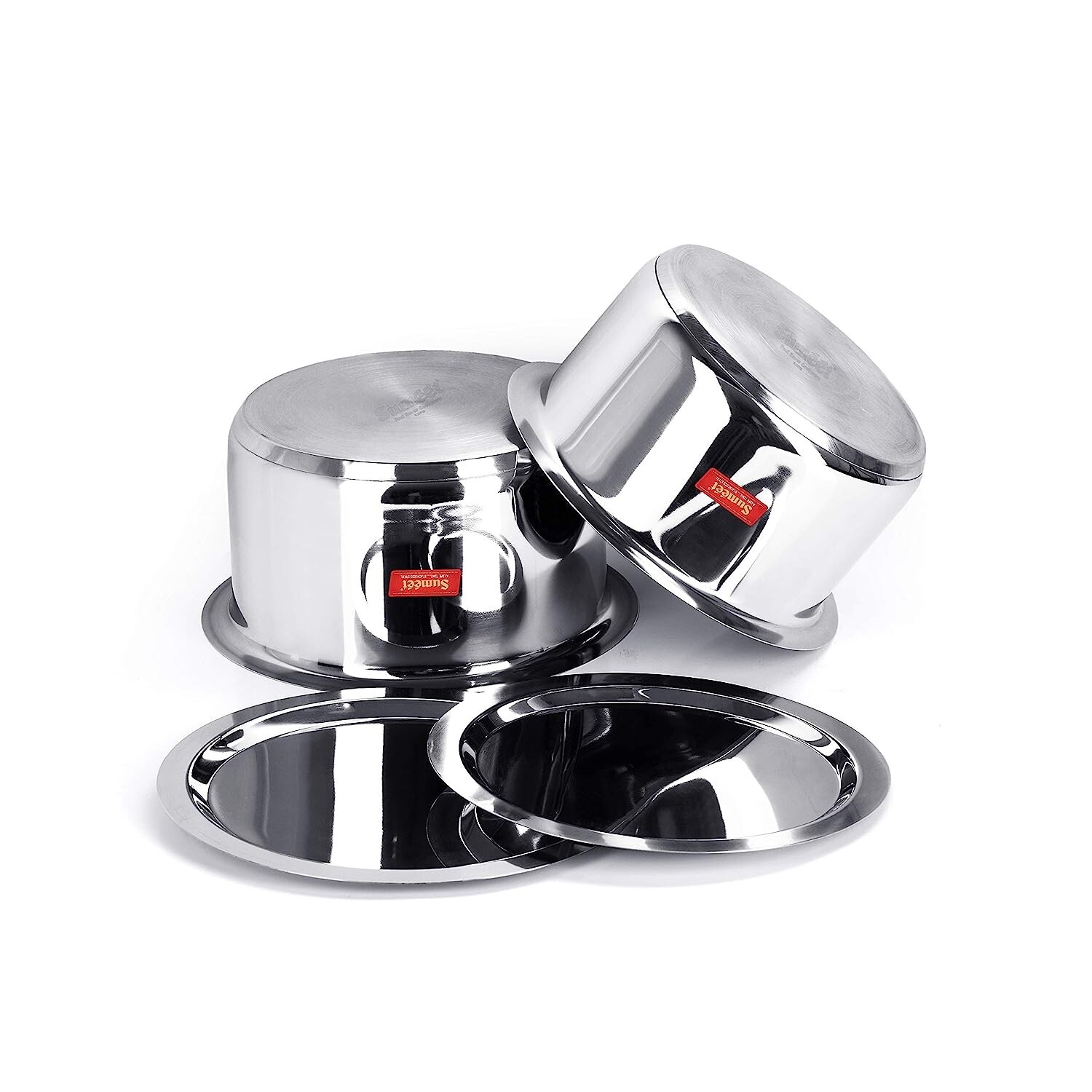 Stainless Steel Mirror Finish Cookware Tope With Lid Capacity 5, 6 Ltr Set of 2