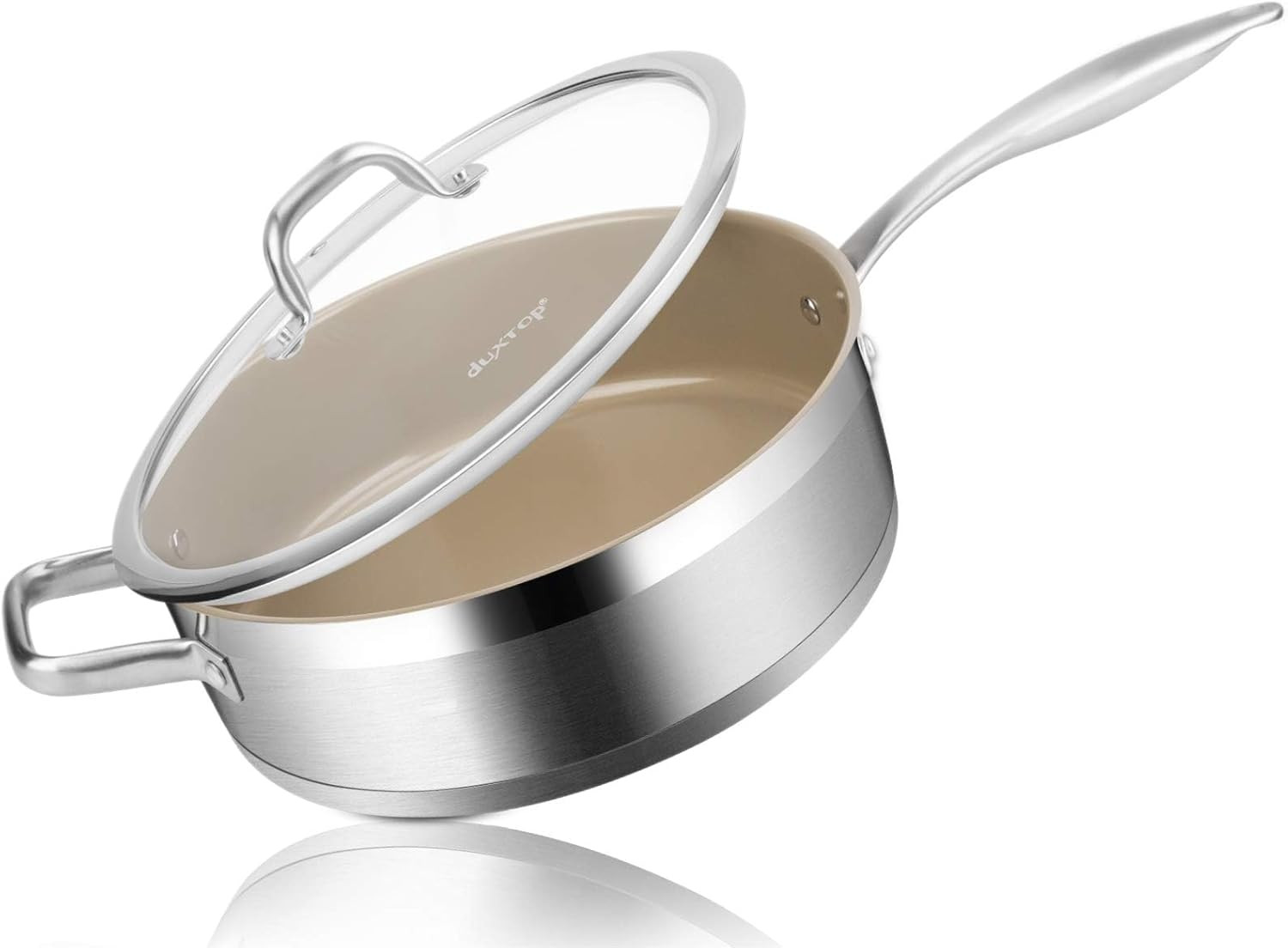 5.5-Qt Ceramic Non-Stick Sauté Pan with Lid – Professional Grade Cookware
