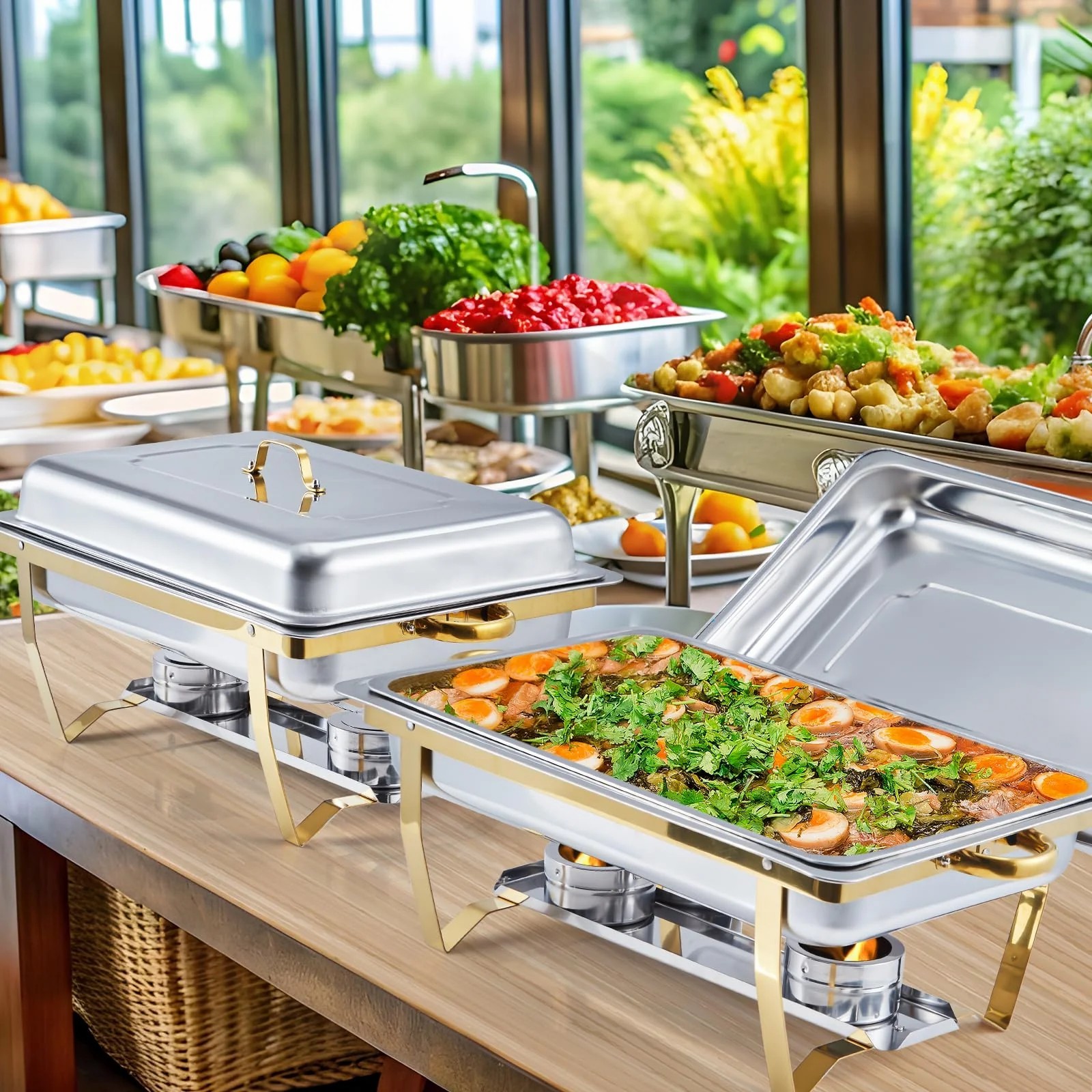 4-Pack Chafing Dish Buffet Set 8QT Stainless Steel Foldable Frame For Party Home