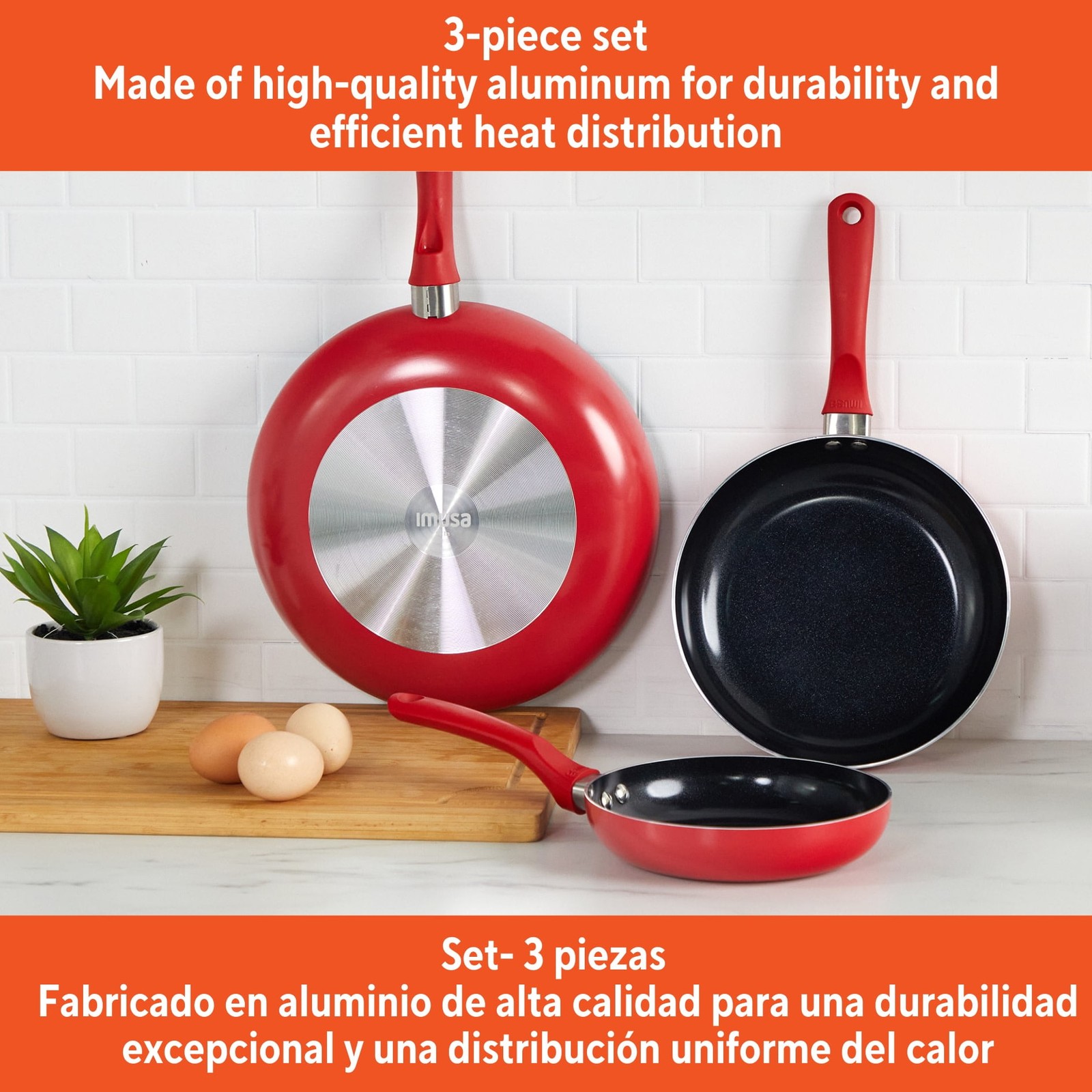 Nonstick Ceramic Cookware Set 3-Piece 7in/9in/11in W/ Stay-Cool Handles Aluminum