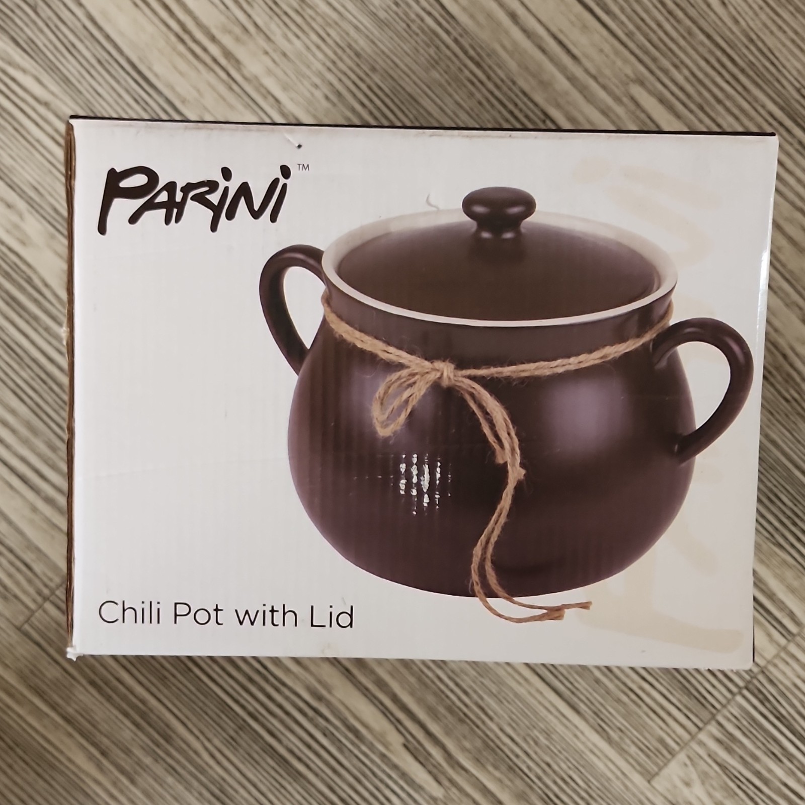 PARINI Ceramic Round Brown White Casserole Pan/Pot With Lid Kitchen Cookware