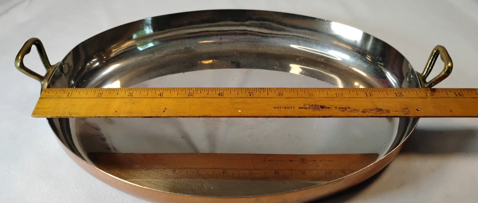 French Style Copper Cookware Au Gratin Pan Brass Oval 12.5″ Stainless