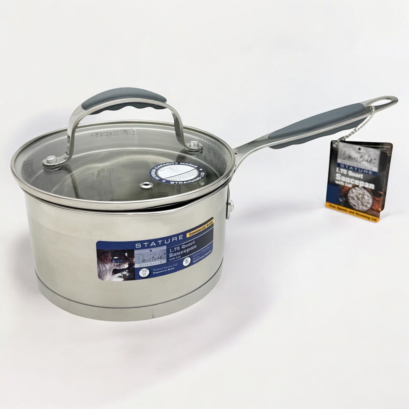 David Burke Stature 1.75 Qt Stainless Steel Saucepan with Straining Lid