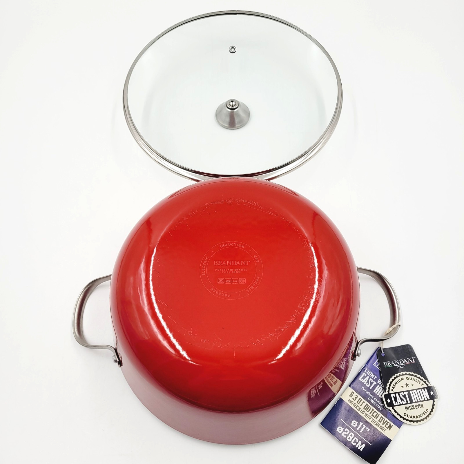 Brandani Italy Light Weight Cast Iron Dutch Oven Stock Pot 6.3qt Red NEW