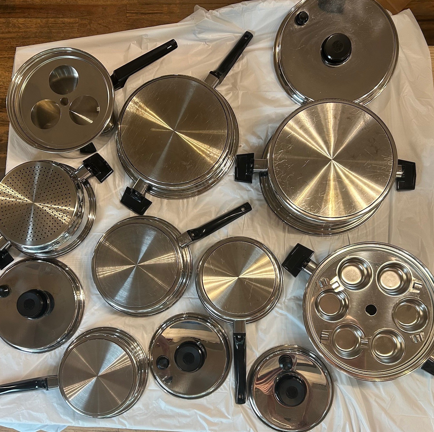 Vintage Royal Prestige 15 Piece 7 Ply SS Tiranium Silver Alloy Copper Set