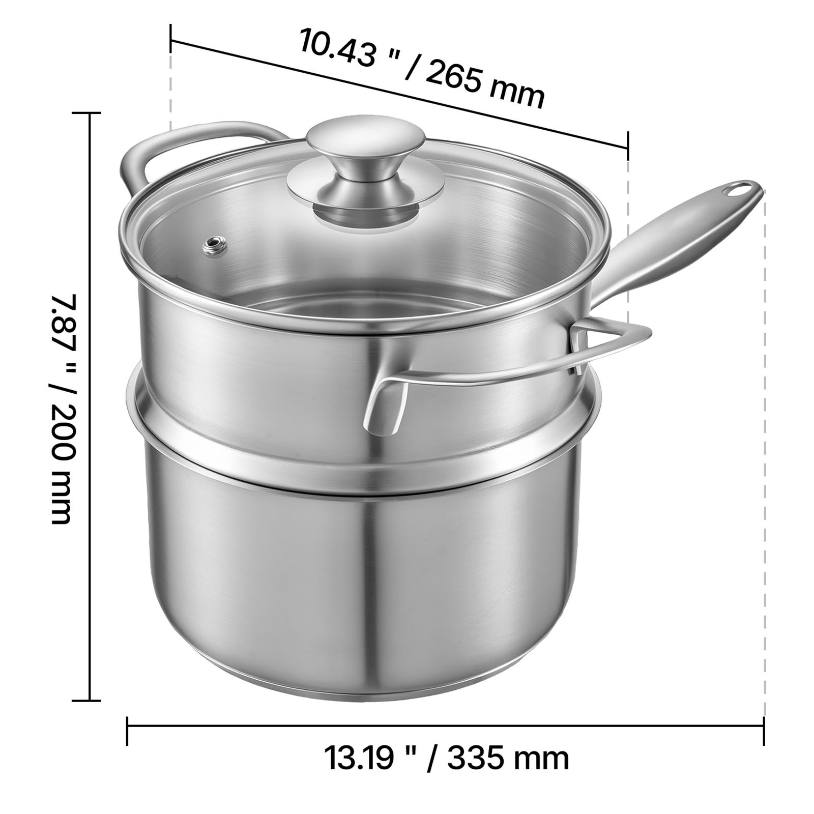 Uimoso 1.5 QT Stainless Steel Saucepan with Steamer and Glass Lid