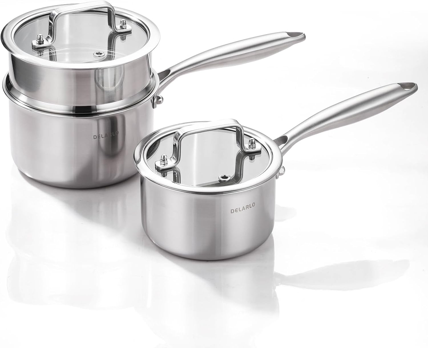 DELARLO Sauce Pan Sets, Compatible with All Cooktops 600℉ (Lids 300℉)