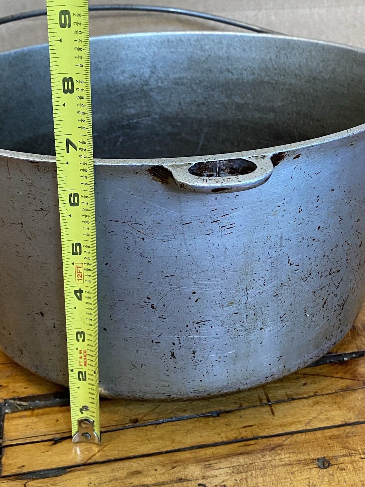 Vintage Aluminum Stock Pot Kettle w Lid Bail Handle Camping Farm Cook Pot 12″