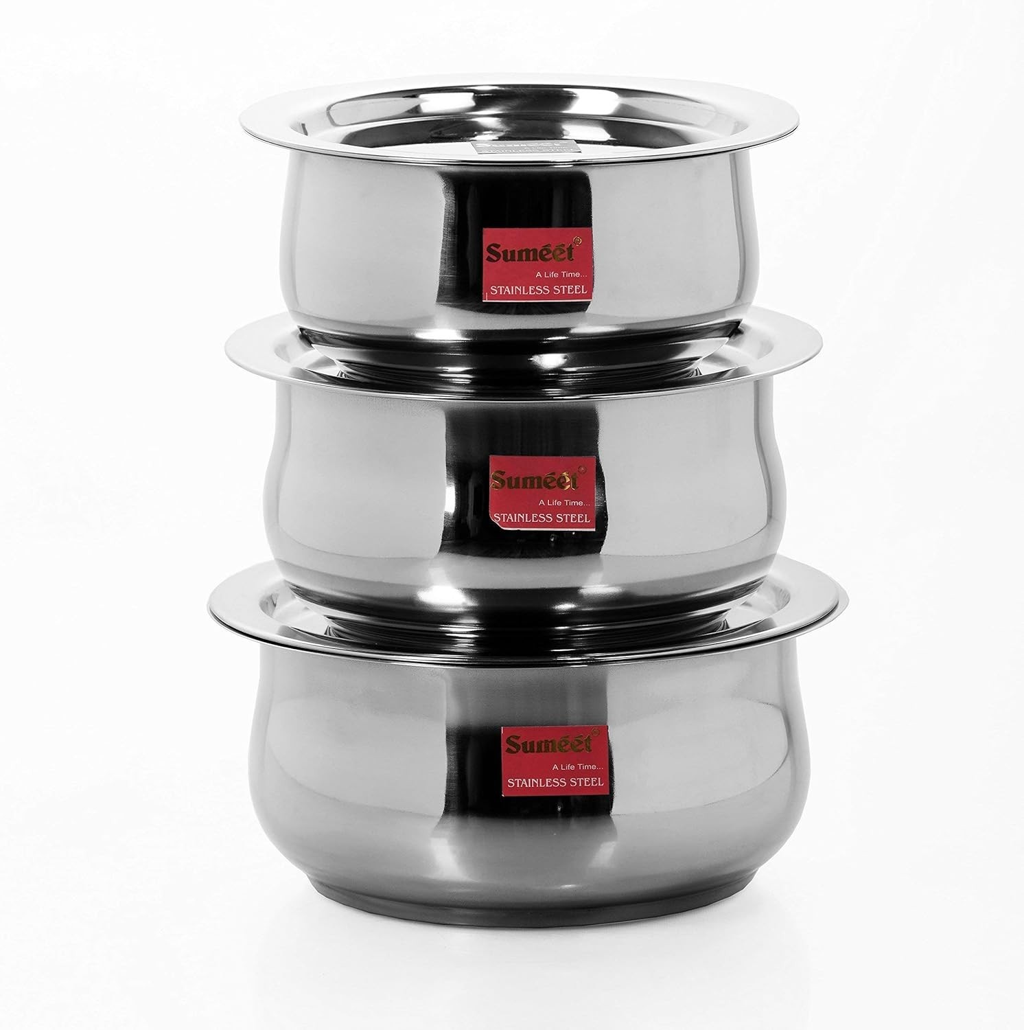 Stainless Steel Cookware Set 3 Piece 1.6 2.1 Liters