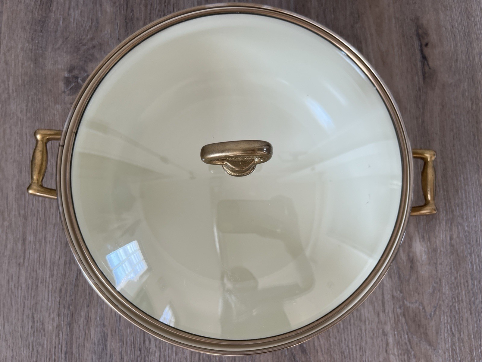 Vintage Pfaltzgraff Tea Rose Enameled Stock Pot with brass handles Rare USA