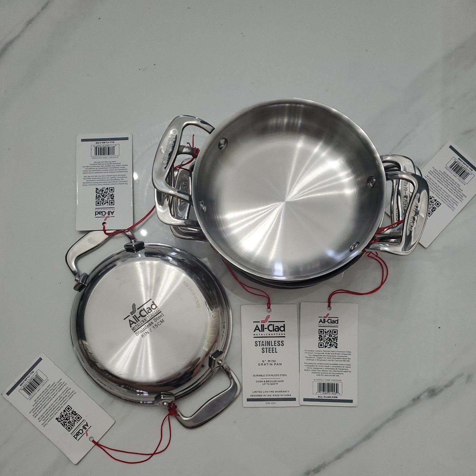 All-Clad 6 inch Mini Gratin Pan ~ Stainless Steel Set Of 5 New