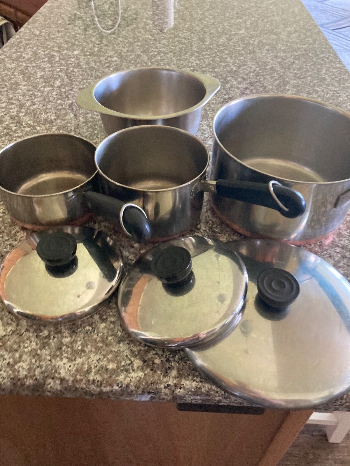 Revere Ware Pre-68 Copper Bottom 7 Pc 1-,1.5-4qt. Sauce Pots Lids VTG, +insert