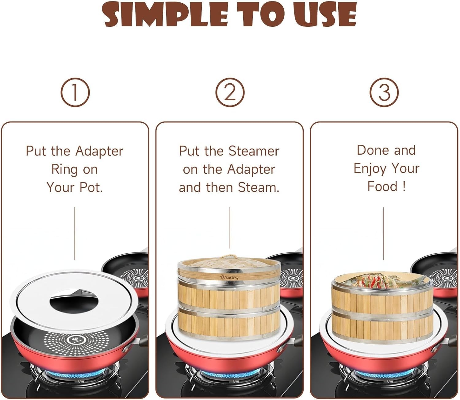 13in Stainless Steel Steamer Ring Adapter Fits 7–12in Bamboo Steamers NEW