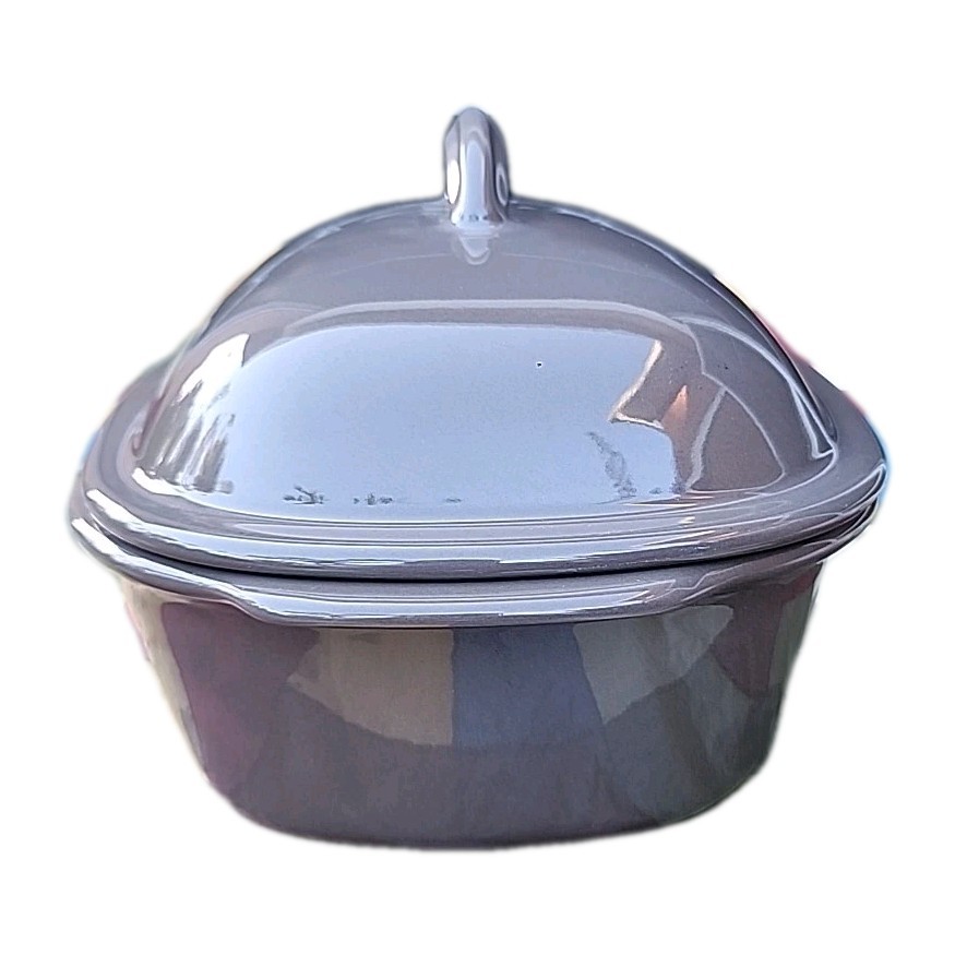 Pampered Chef USA 3.1Qt/3L Taupe Grey Lidded Baker Roaster Dutch Oven Stoneware