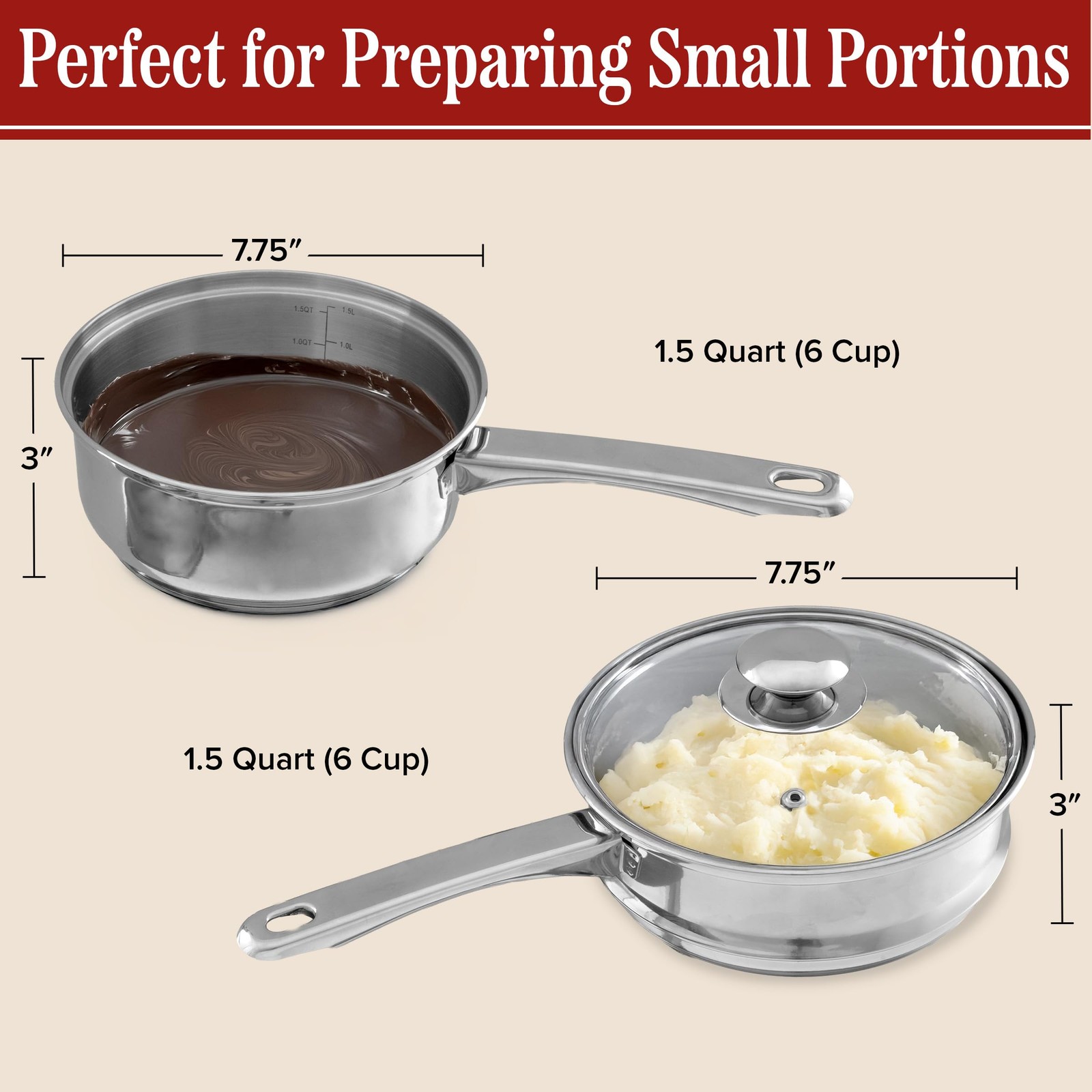 6 Cup Double Boiler Pot Set 1.5 Quart Stainless-Steel Saucepan 2-In-1 Vented