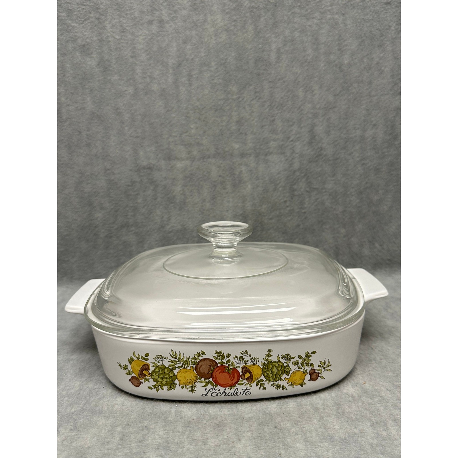 Corning Ware Casserole Dish White Spice O Life L’Echalote 8x8x1.75 A-8-B Lid