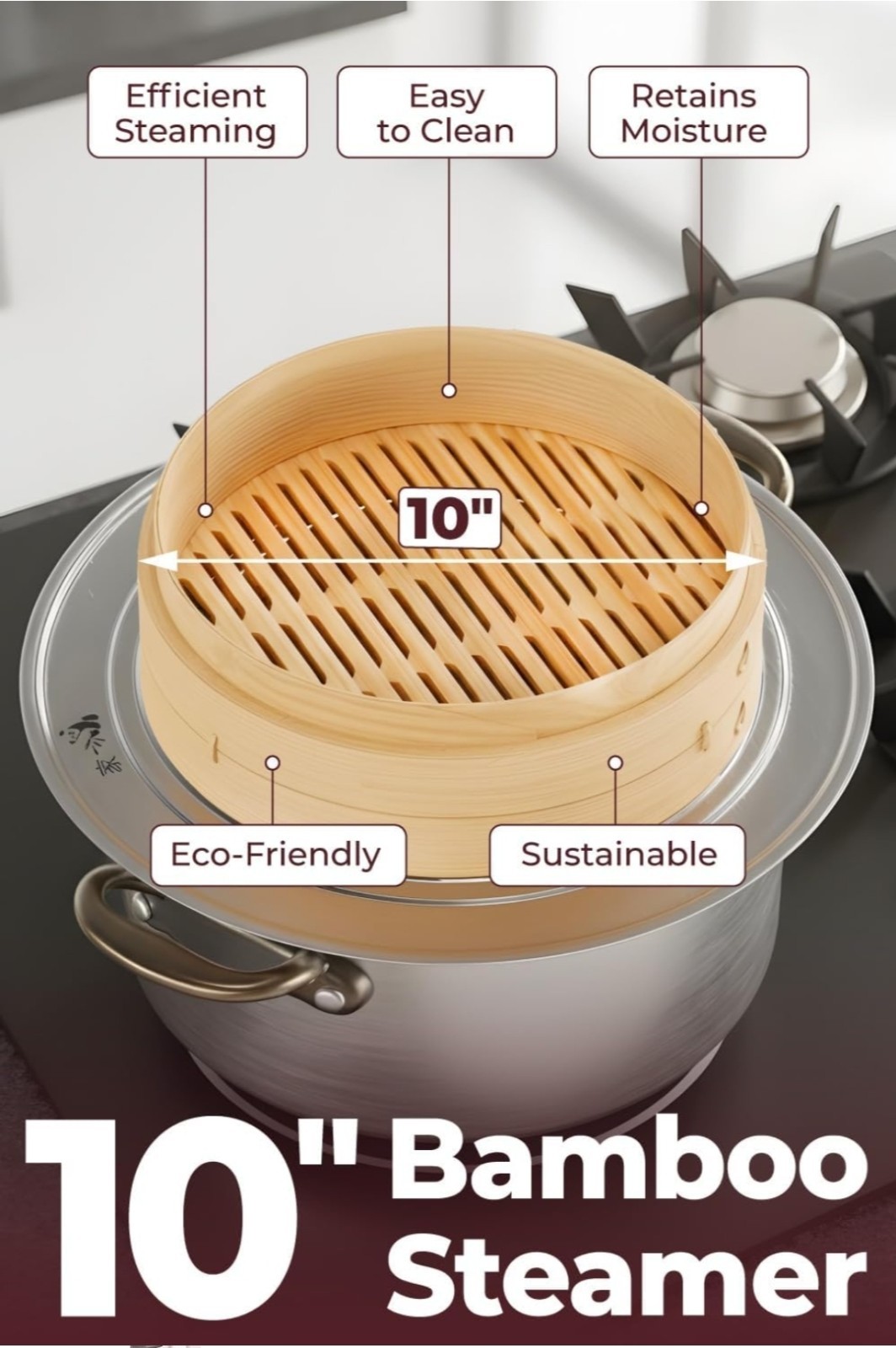 Prime Home Direct Bamboo Steamer Basket 10-Inch | 2-Tier Steamer for Cooking…